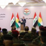 رئيس إقليم كوردستان نيجيرفان بارزاني يلقي كلمة خلال مراسم الإعلان الرسمي عن توحيد قوات البيشمركة