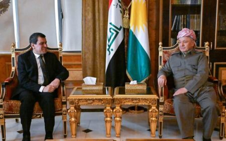 رئيس الحزب الديمقراطي الكوردستاني مسعود بارزاني يستقبل مستشار الرئاسة السورية مظلوم عبدي